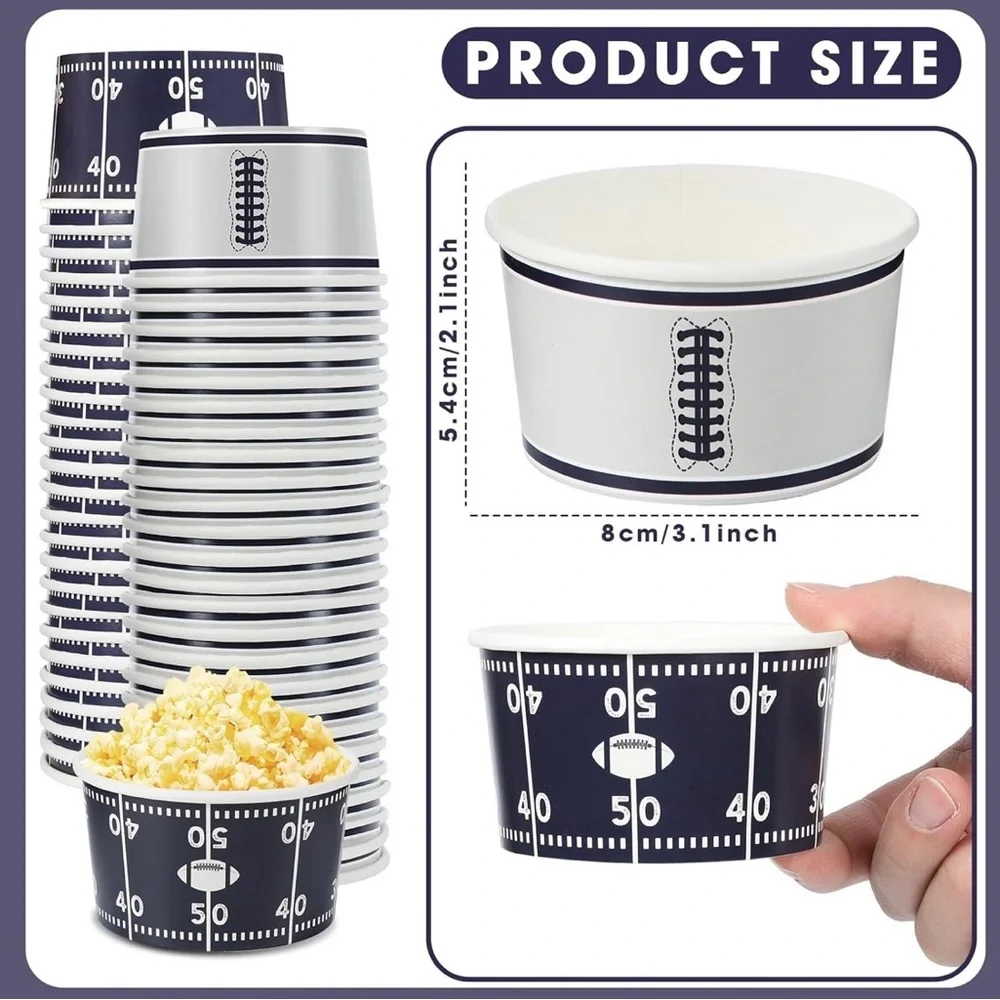 Navy and White Football Field Popcorn Cups